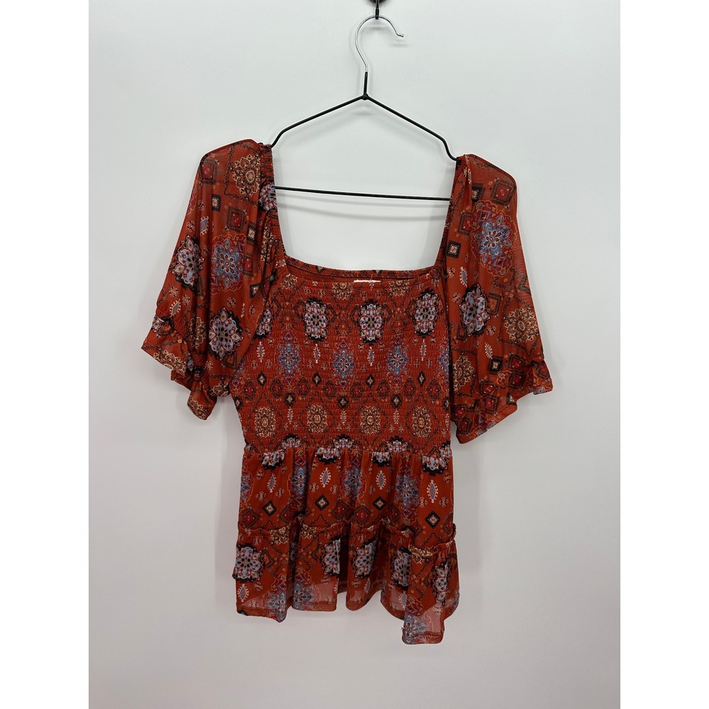 Maurices Womens Orange Babydoll Top Sz L Boho Festival Peasant Fall Feminine
